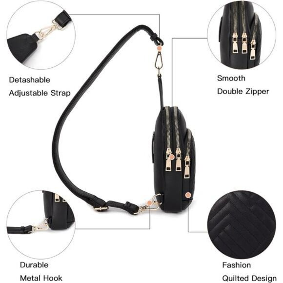 Telena Sling Bag Crossbody Fanny Pack Faux Leather Chest Bag Travel Purse - Picture 5 of 7